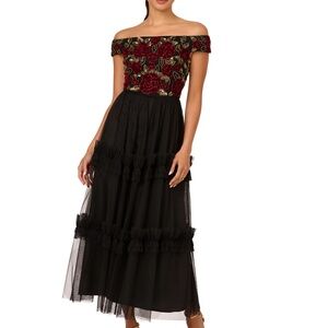 Adrianna Papell - Rose Beaded Velvet Tulle Fit & Flare Dress